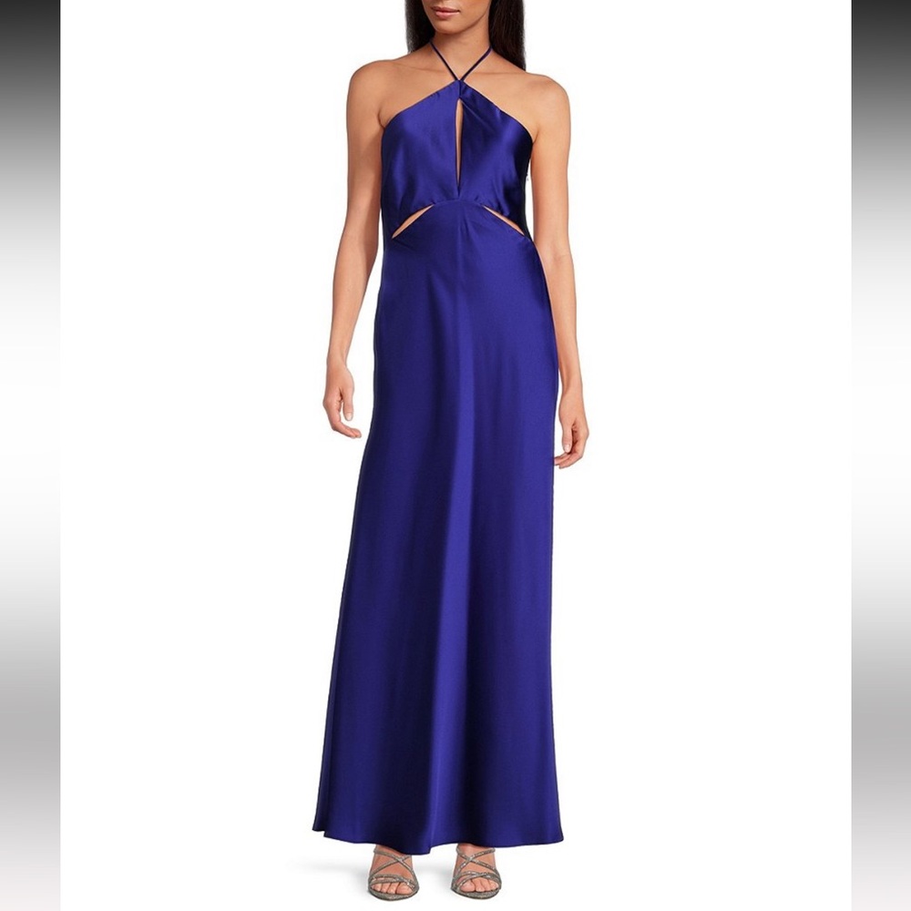Gianni Bini Frankie Satin Halter Neck Cut Out Sleeveless Slip Maxi Dress